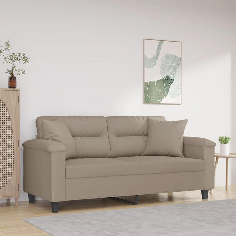 Canapea cu 2 locuri, cu perne, gri taupe, 140 cm, microfibră