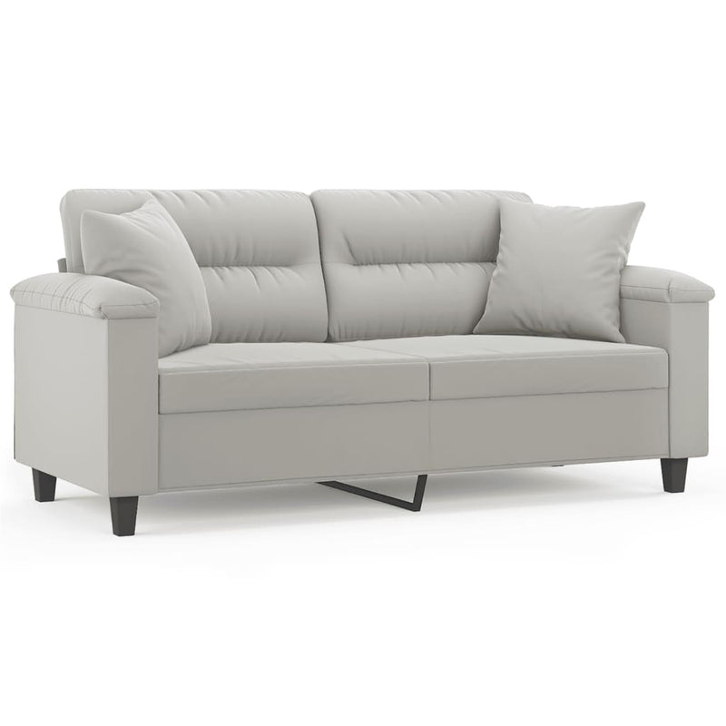 Canapea cu 2 locuri, cu perne, gri deschis, 140 cm, microfibră