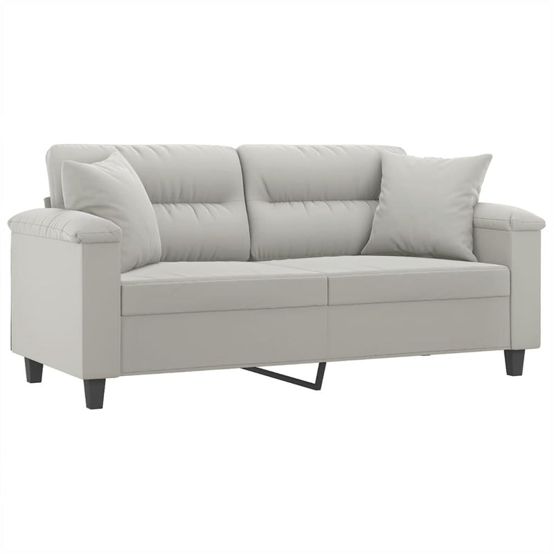 Canapea cu 2 locuri, cu perne, gri deschis, 140 cm, microfibră