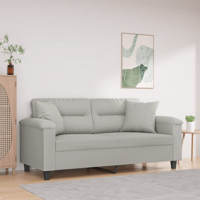 Canapea cu 2 locuri, cu perne, gri deschis, 140 cm, microfibră