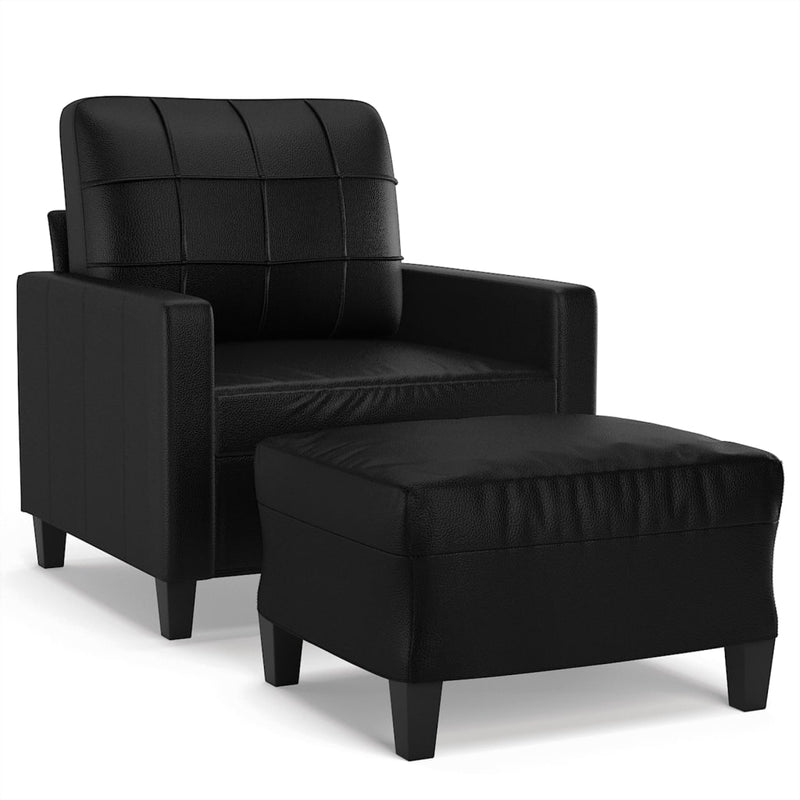 Fotoliu canapea cu taburet, negru, 60 cm, piele ecologică