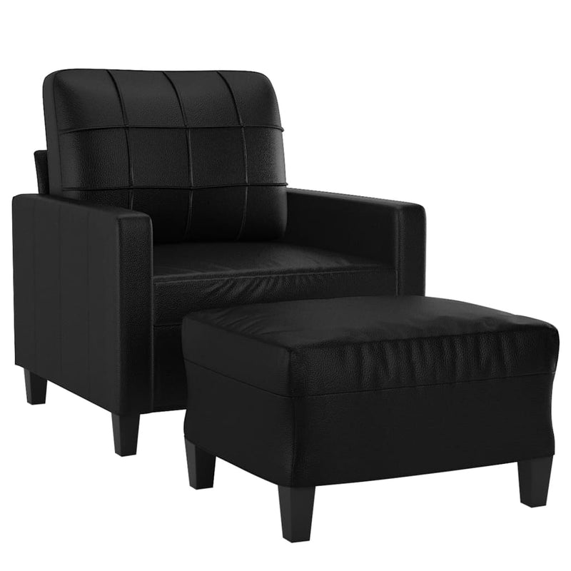 Fotoliu canapea cu taburet, negru, 60 cm, piele ecologică
