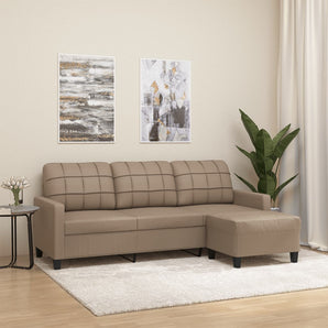 Canapea cu 3 locuri / taburet cappuccino 180 cm piele ecologică