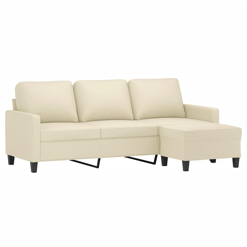 Canapea cu 3 locuri și taburet, crem, 180 cm, piele ecologică