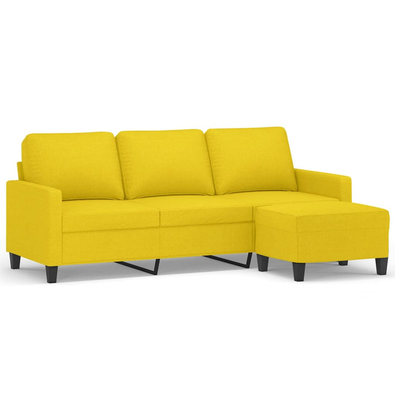 Canapea cu 3 locuri și taburet, galben deschis, 180 cm, textil