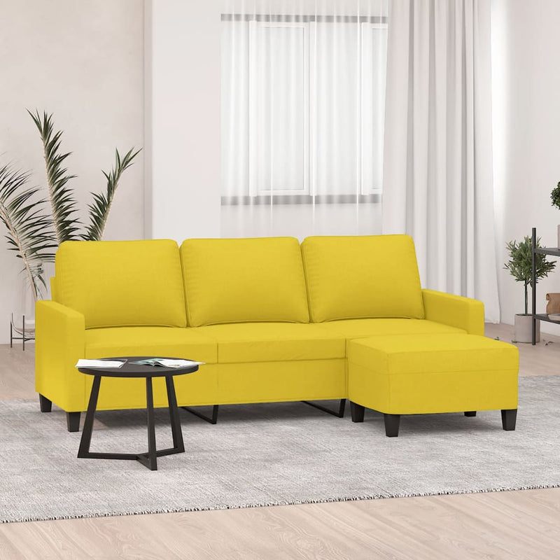Canapea cu 3 locuri și taburet, galben deschis, 180 cm, textil