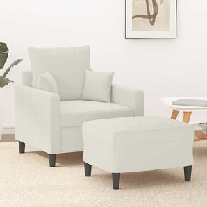 Fotoliu canapea cu taburet, crem, 60 cm, catifea
