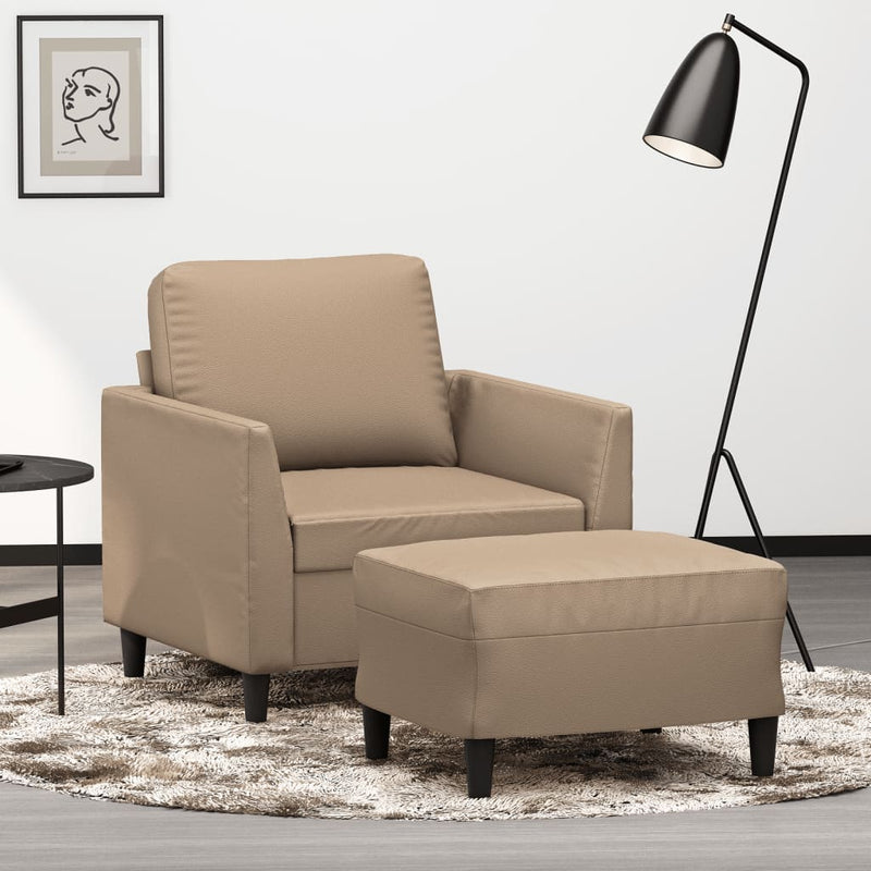 Fotoliu canapea cu taburet, cappuccino, 60 cm, piele ecologică