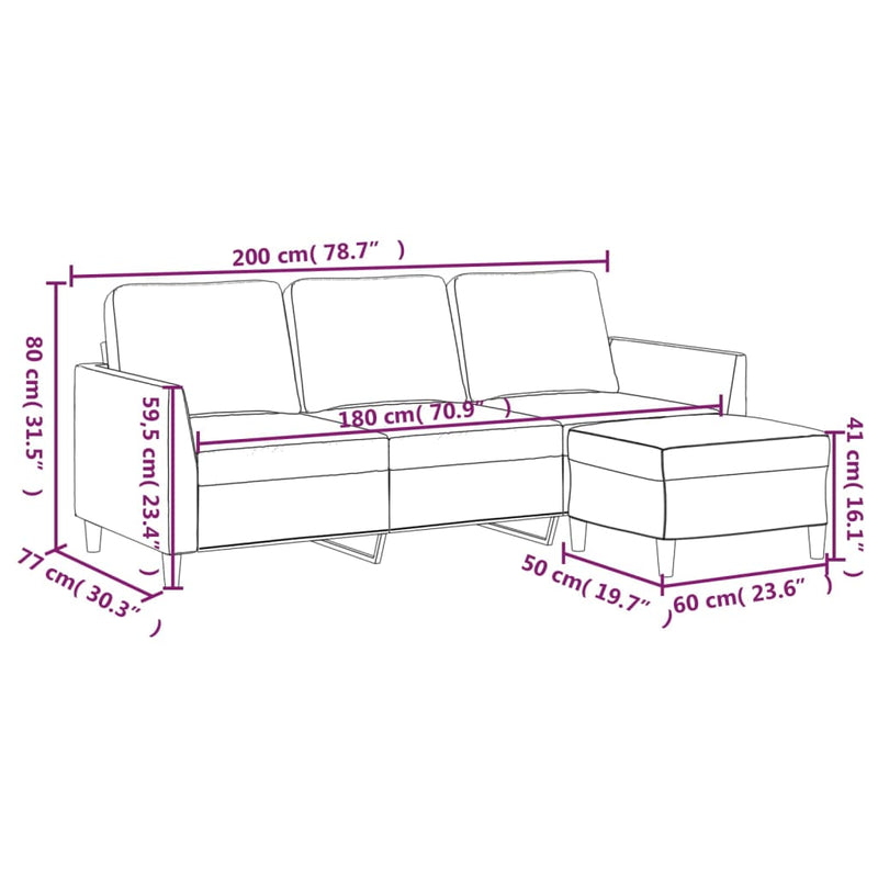 Canapea cu 3 locuri / taburet cappuccino 180 cm piele ecologică
