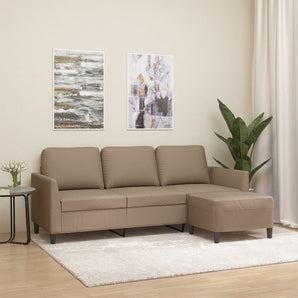 Canapea cu 3 locuri / taburet cappuccino 180 cm piele ecologică
