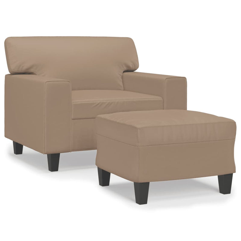 Fotoliu canapea cu taburet, cappuccino, 60 cm, piele ecologică