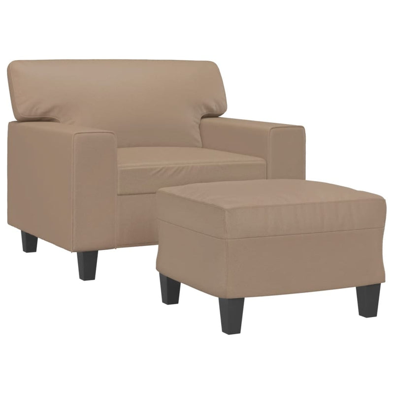 Fotoliu canapea cu taburet, cappuccino, 60 cm, piele ecologică