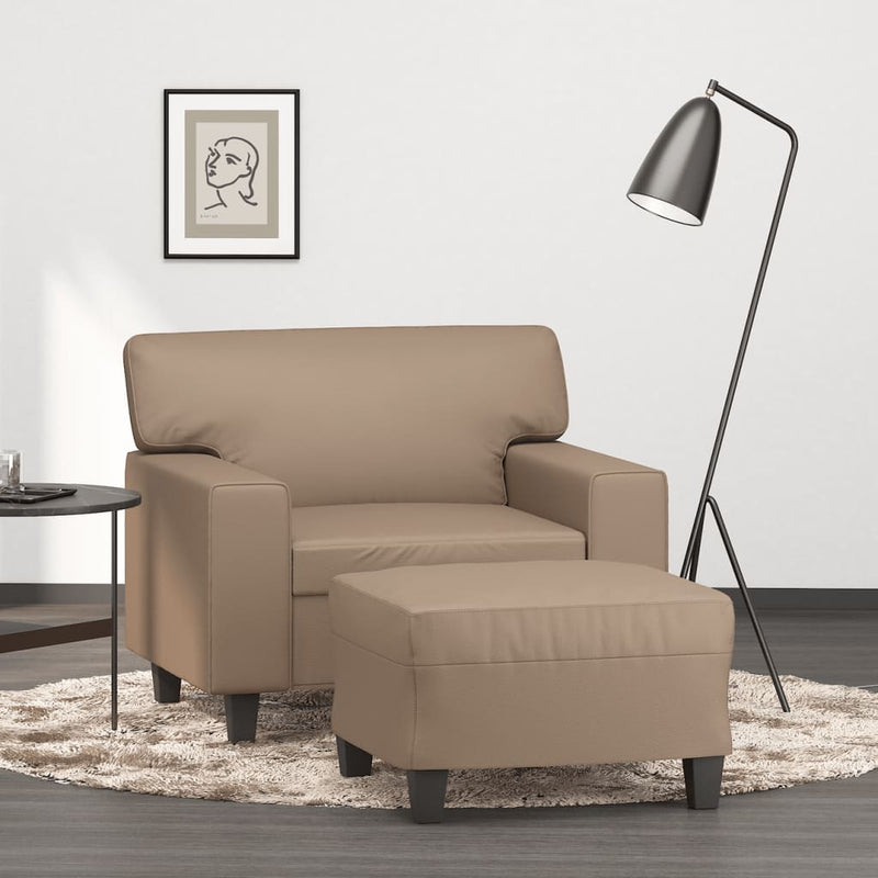 Fotoliu canapea cu taburet, cappuccino, 60 cm, piele ecologică