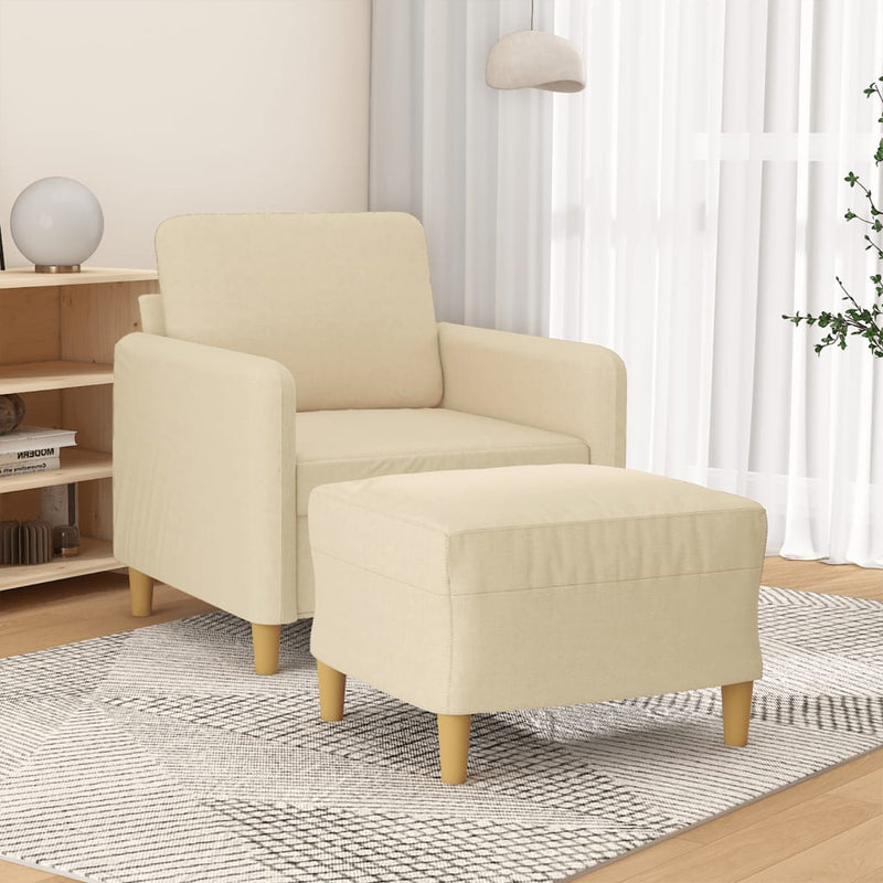 Fotoliu canapea cu taburet, crem, 60 cm, material textil