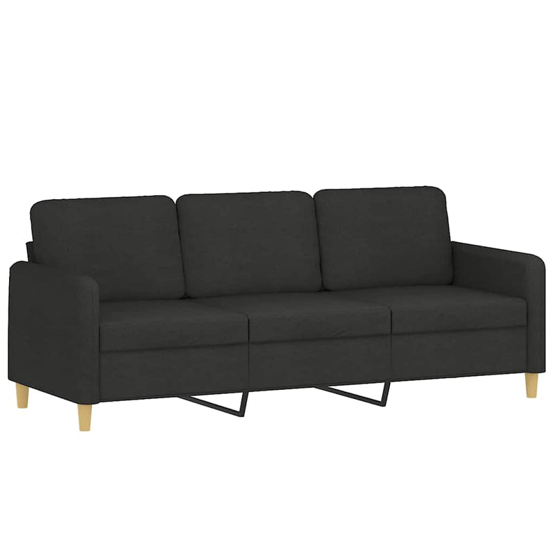 Canapea cu 3 locuri cu taburet, negru, 180 cm, material textil