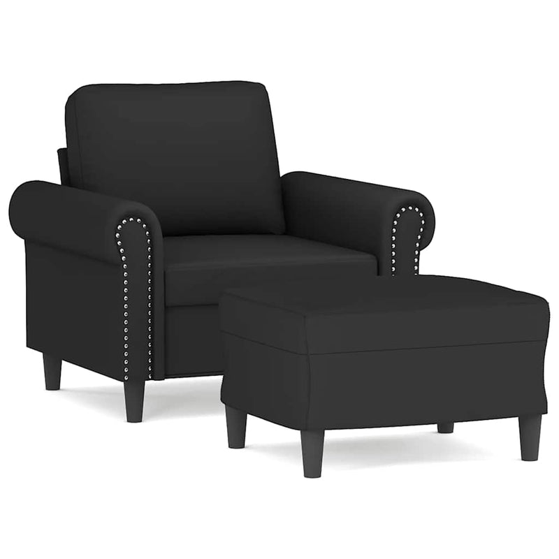 Fotoliu canapea cu taburet, negru, 60 cm, catifea