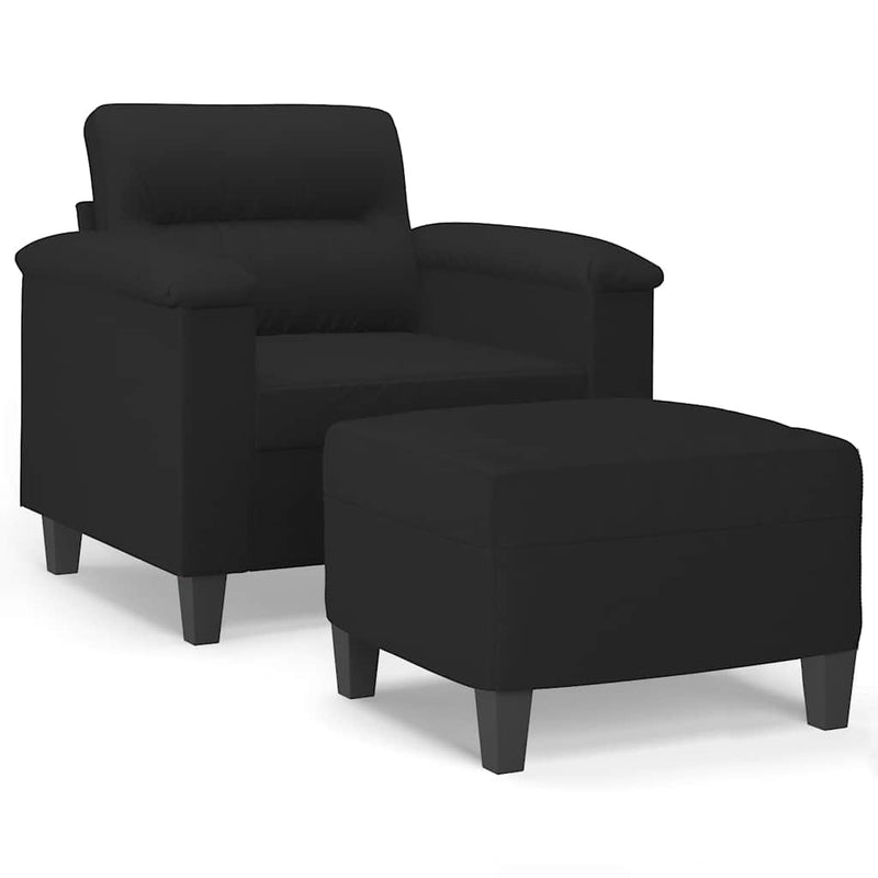 Fotoliu canapea cu taburet, negru, 60 cm, microfibră