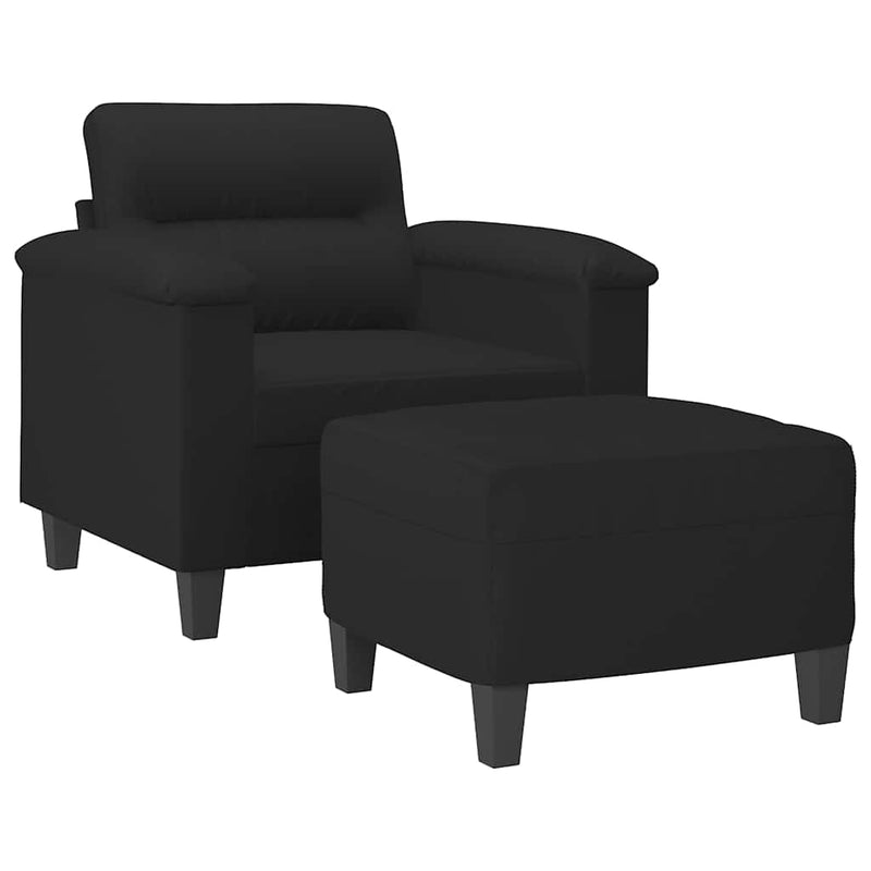 Fotoliu canapea cu taburet, negru, 60 cm, microfibră