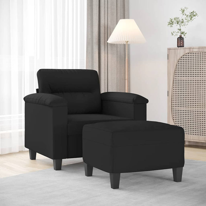 Fotoliu canapea cu taburet, negru, 60 cm, microfibră