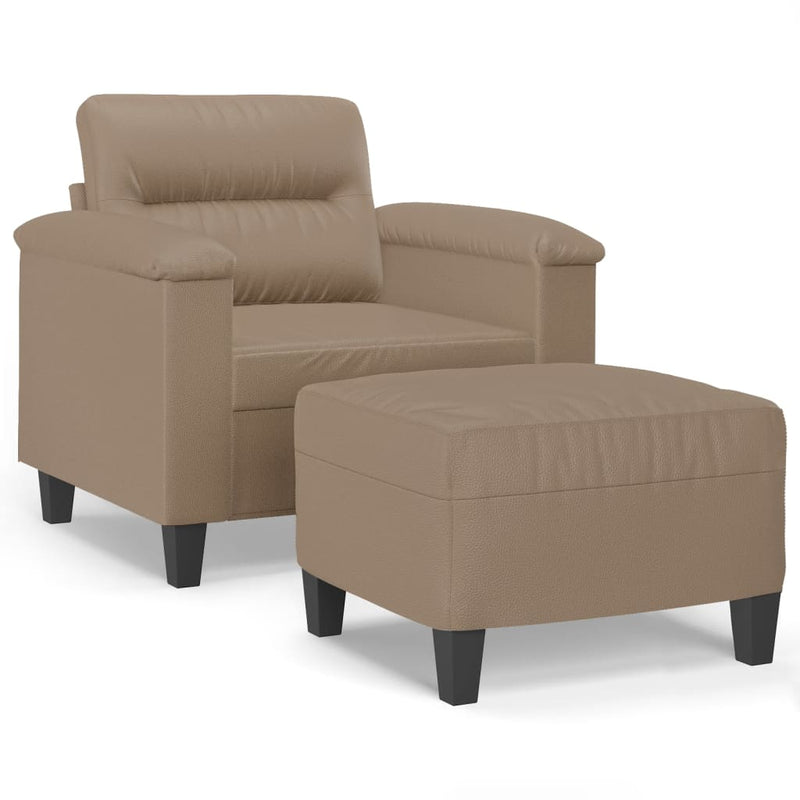 Fotoliu canapea cu taburet, cappuccino, 60 cm, piele ecologică