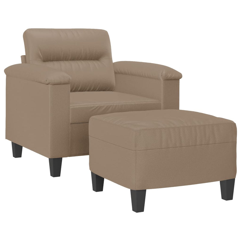Fotoliu canapea cu taburet, cappuccino, 60 cm, piele ecologică