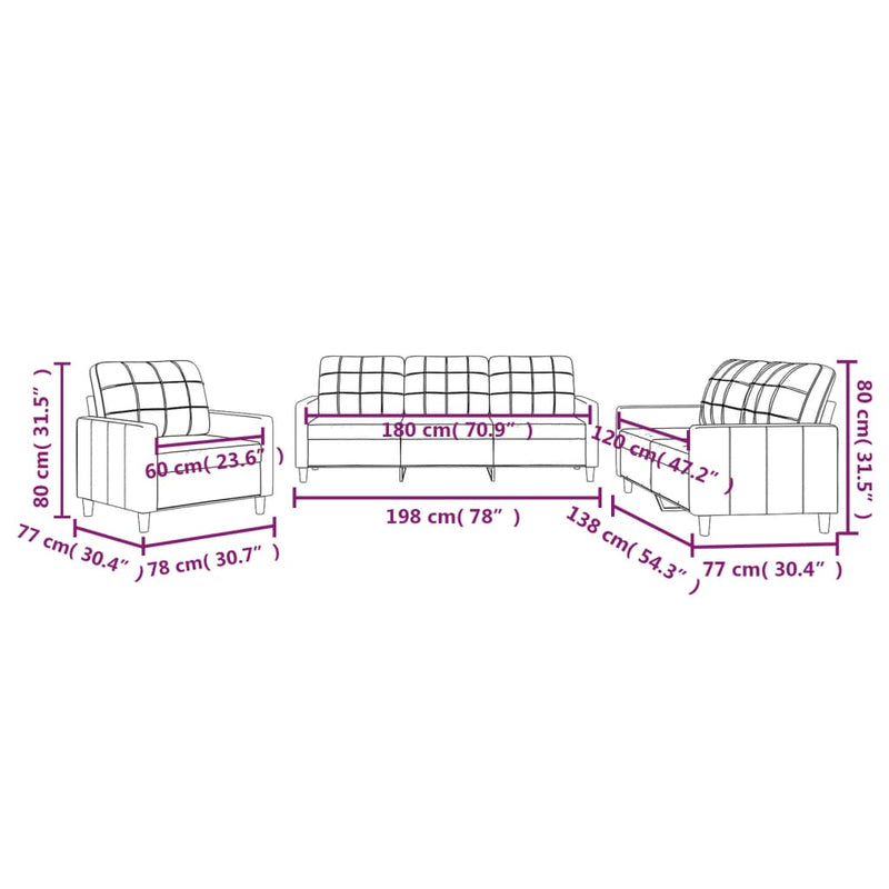 Set de canapele cu perne, 3 piese, crem, textil