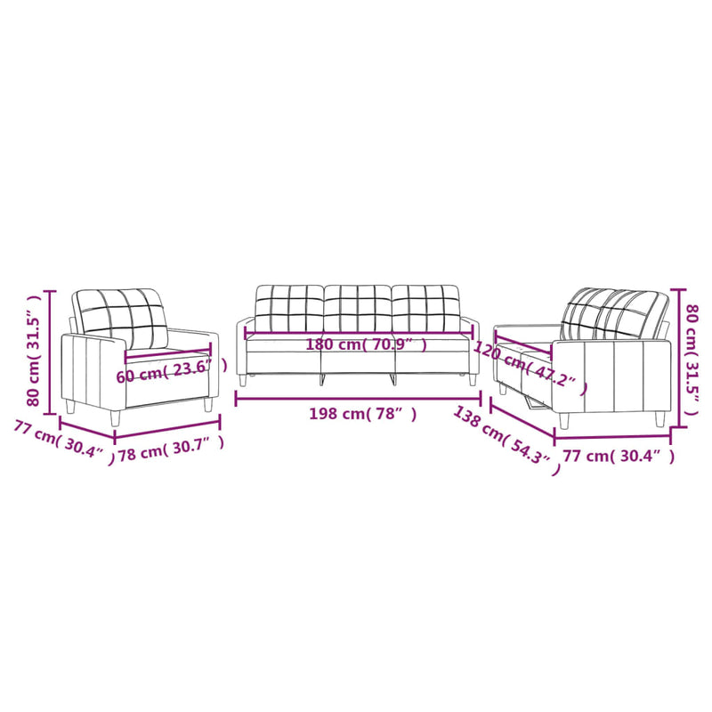 Set de canapele cu perne, 3 piese, negru, textil
