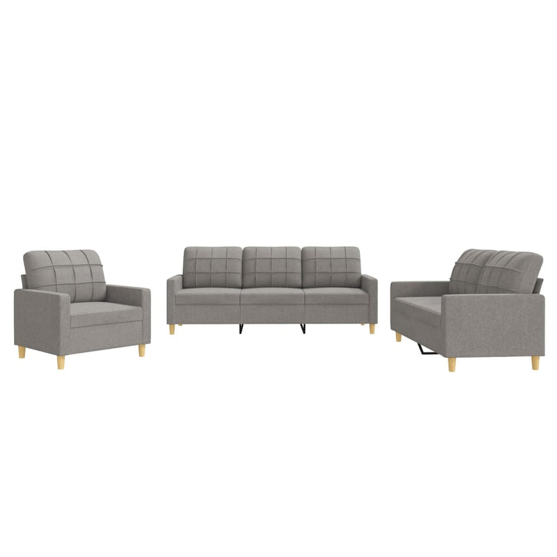 Set de canapea cu perne, 3 piese, gri taupe, material textil