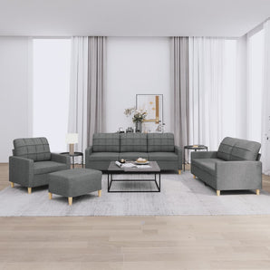 Set de canapele cu perne, 4 piese, gri închis, textil