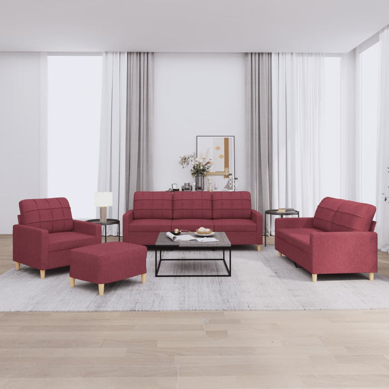 Set canapea cu perne, 4 piese, roșu vin, material textil