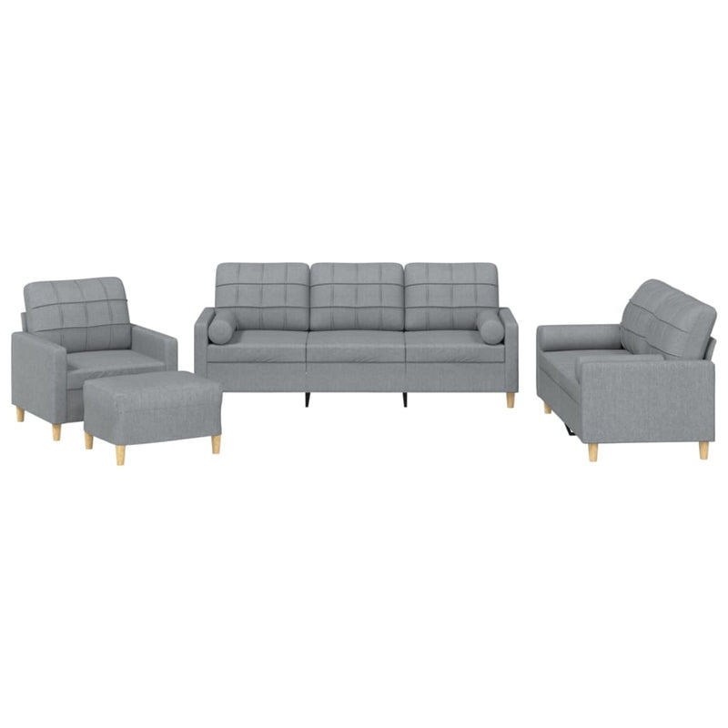 Set de canapele cu perne, 4 piese, gri deschis, material textil