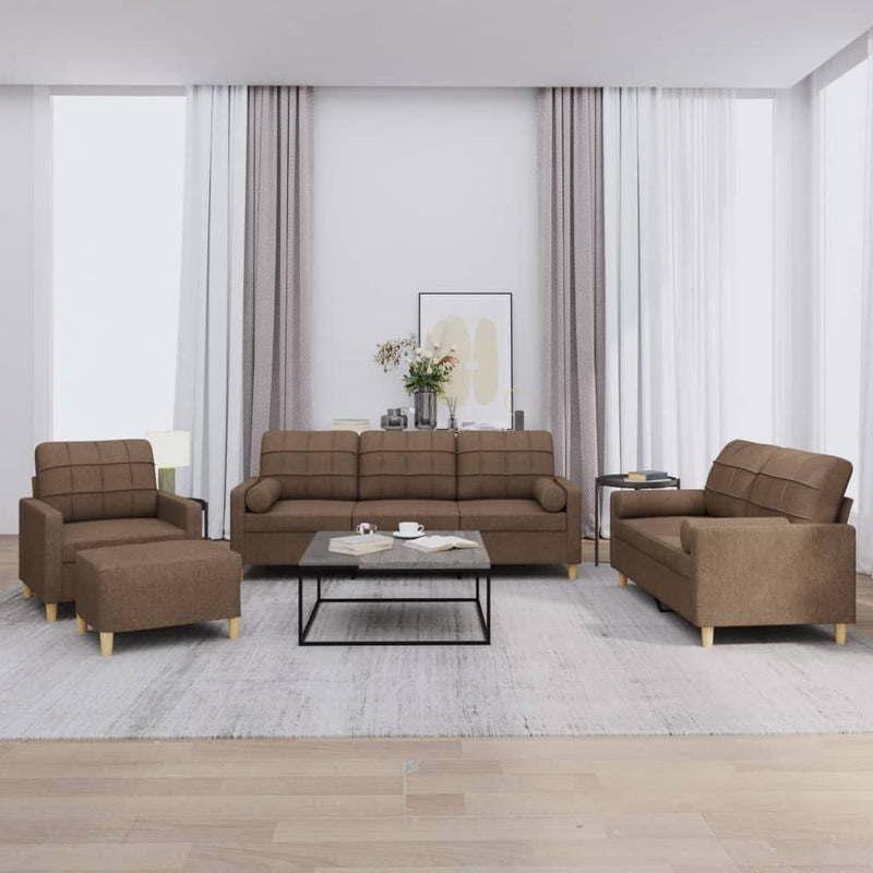 Set de canapele cu perne, 4 piese, maro, textil