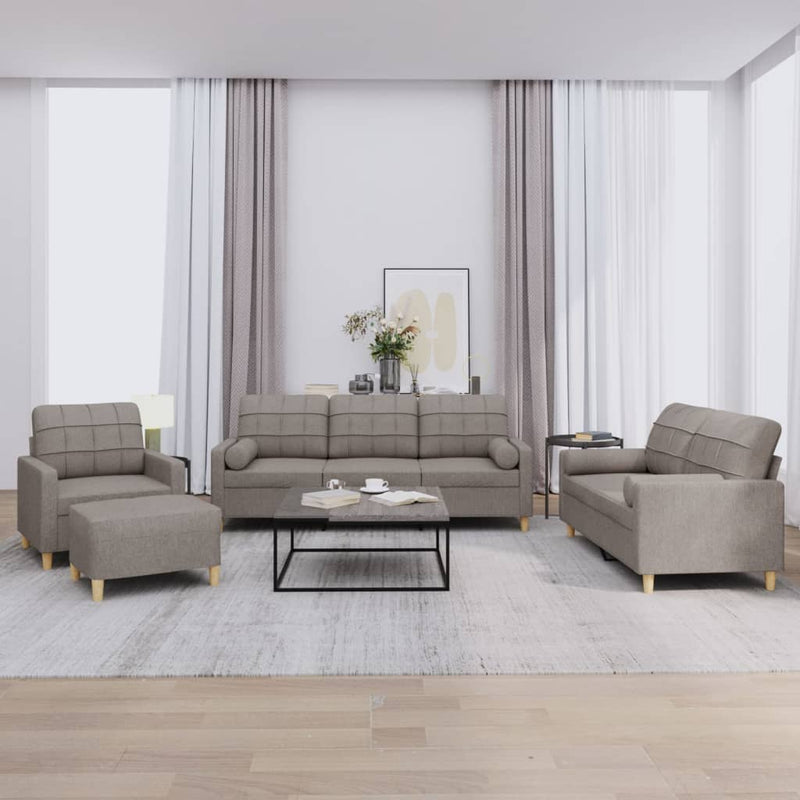 Set de canapele cu perne, 4 piese, gri taupe, textil