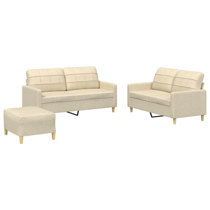 Set de canapele cu perne, 3 piese, crem, textil