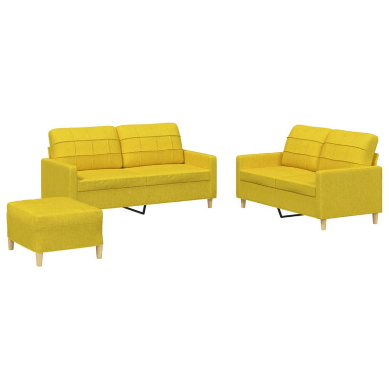 Set de canapele cu perne, 3 piese, galben deschis, textil