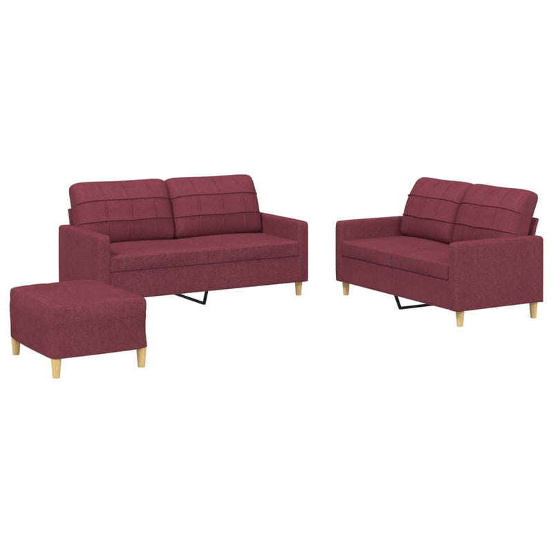Set canapea cu perne, 3 piese, roșu vin, material textil