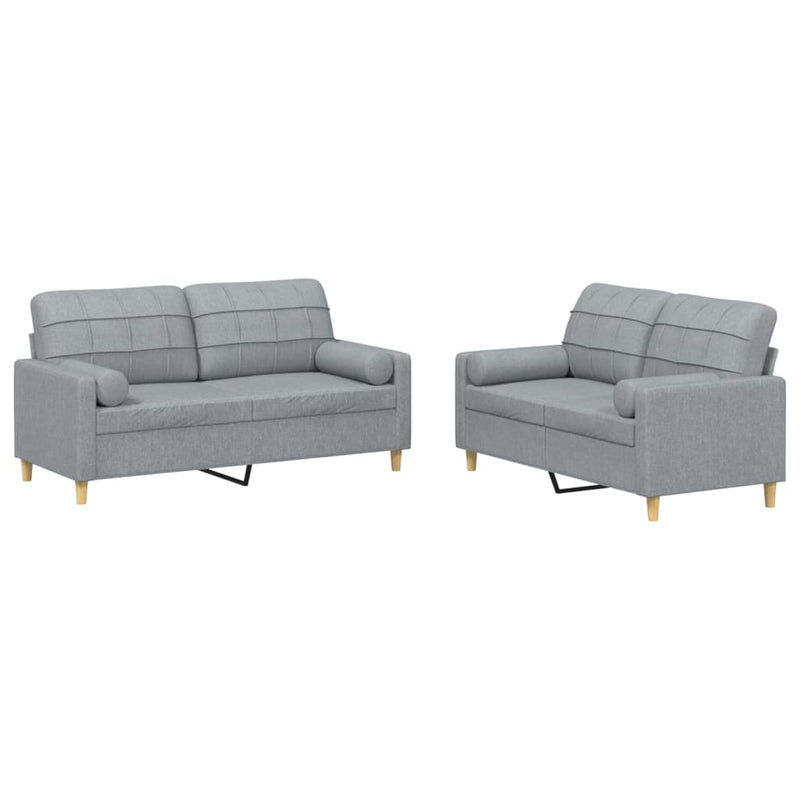 Set de canapele cu perne, 2 piese, gri deschis, material textil