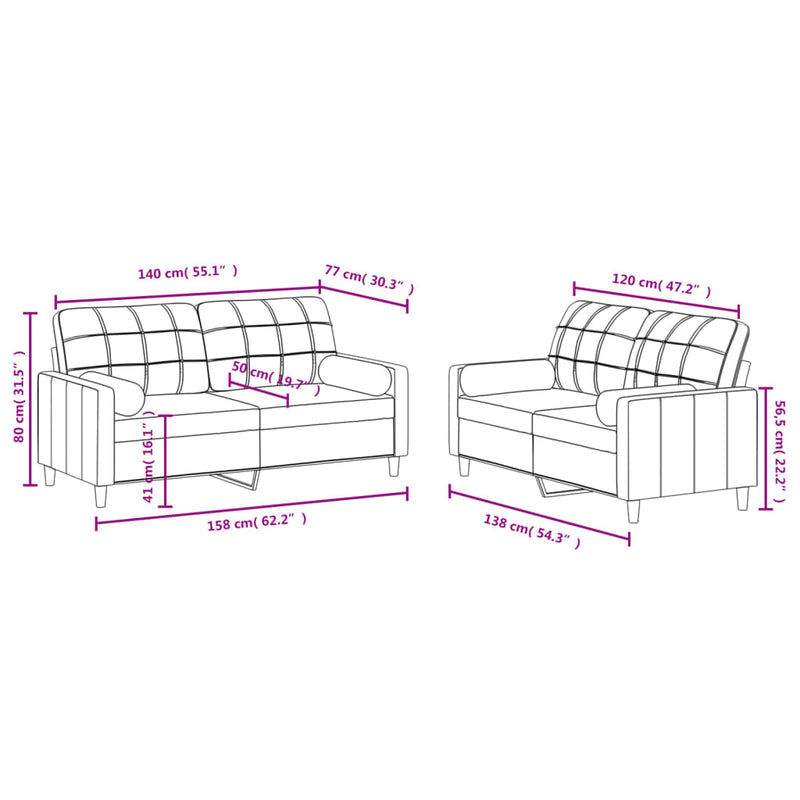 Set de canapele cu perne, 2 piese, galben deschis, textil