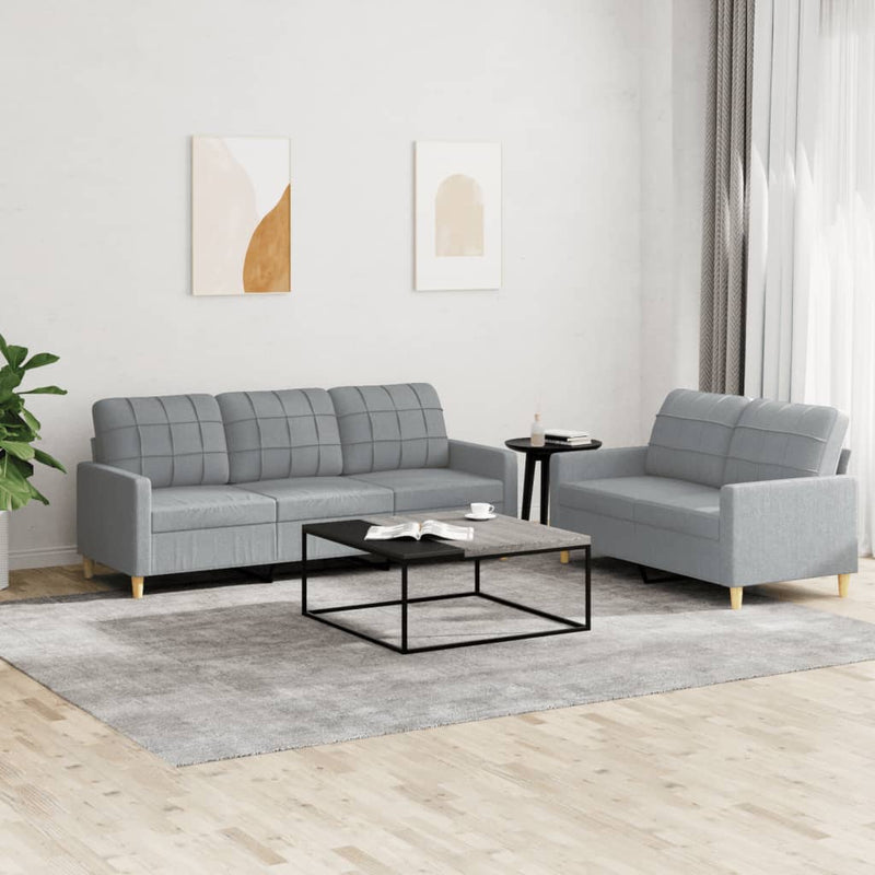 Set de canapele cu perne, 2 piese, gri deschis, textil