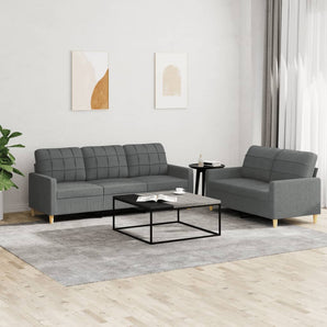 Set de canapele cu perne, 2 piese, gri închis, textil