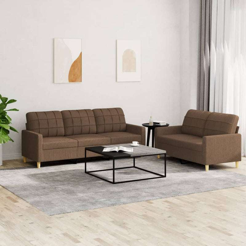 Set de canapele cu perne, 2 piese, maro, textil