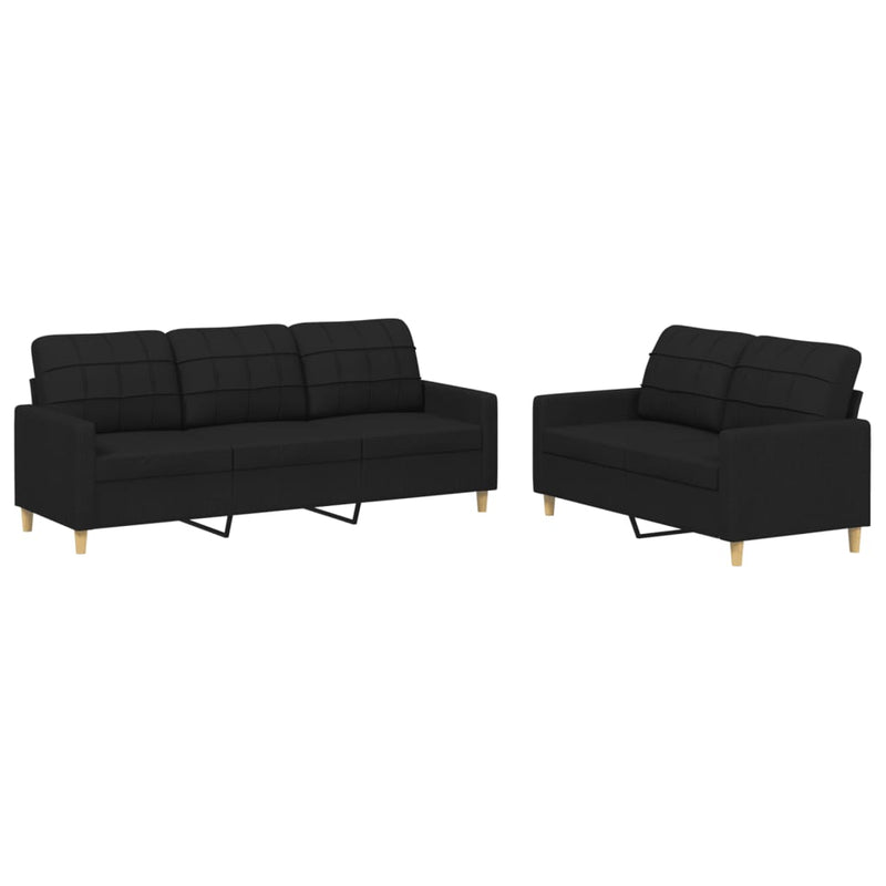 Set de canapele cu perne, 2 piese, negru, textil