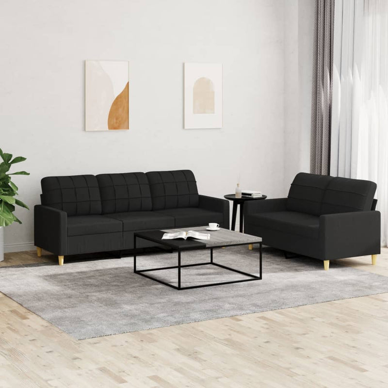 Set de canapele cu perne, 2 piese, negru, textil