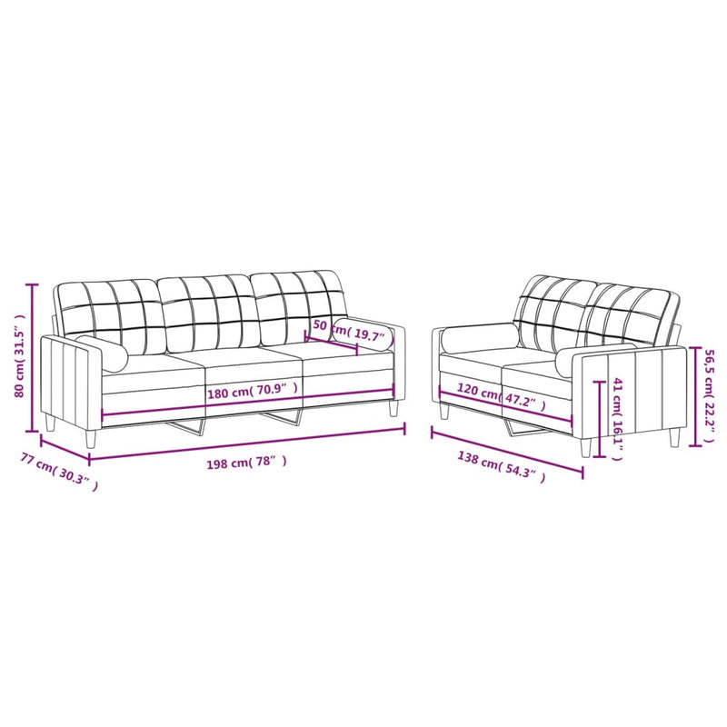 Set canapea cu perne, 2 piese, roșu vin, material textil