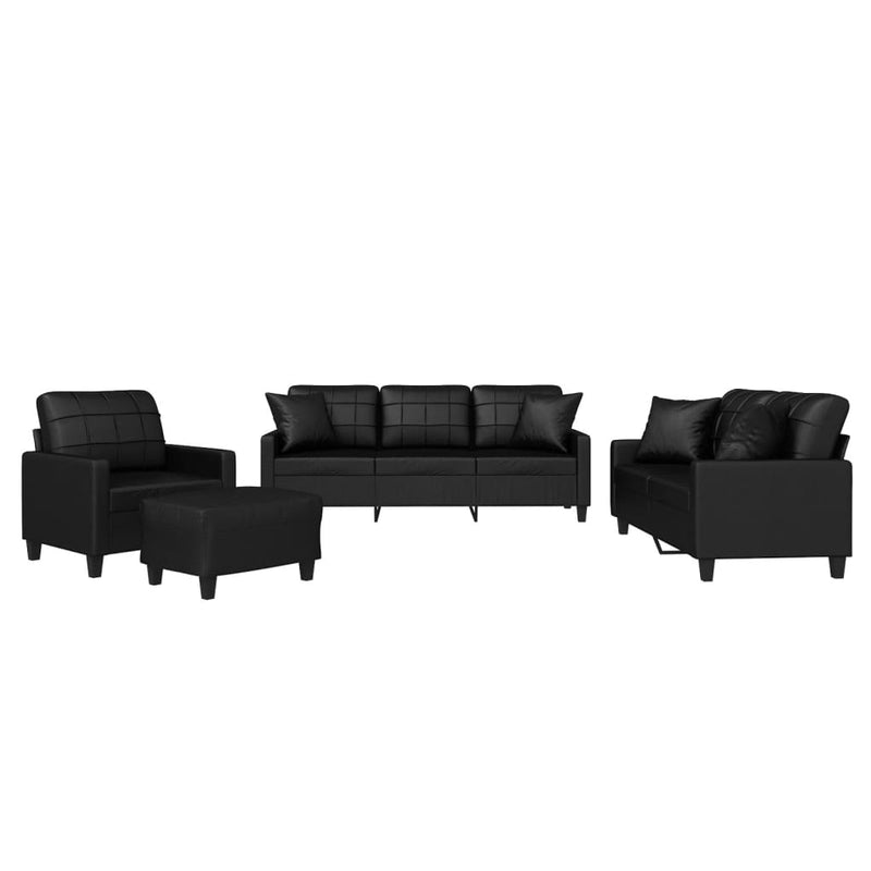 Set de canapele cu perne, 4 piese, negru, piele ecologică