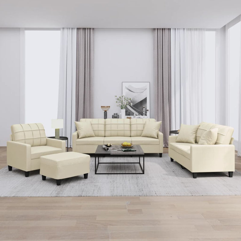 Set de canapele cu perne, 4 piese, crem, piele ecologică