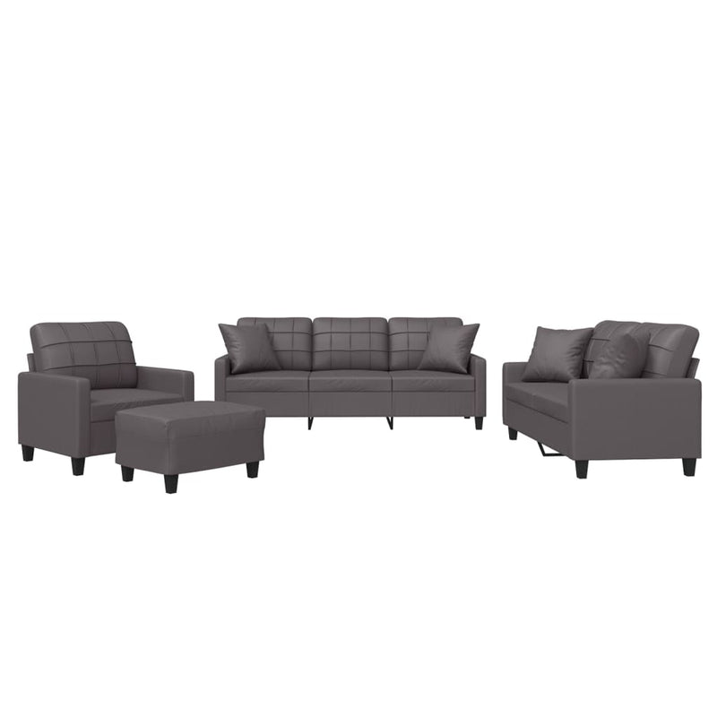 Set de canapele cu perne, 4 piese, gri, piele ecologică