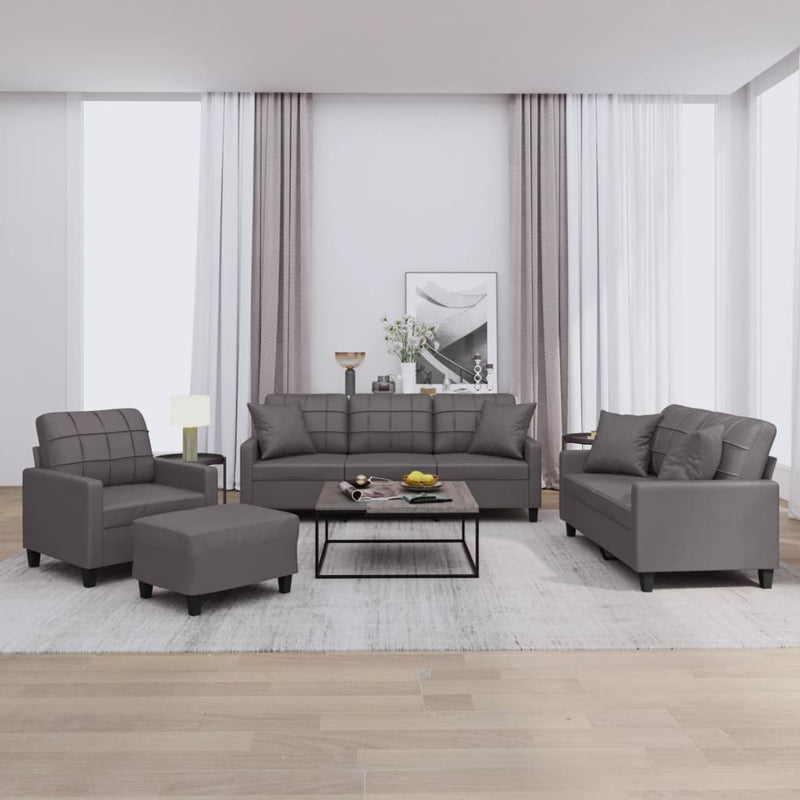 Set de canapele cu perne, 4 piese, gri, piele ecologică