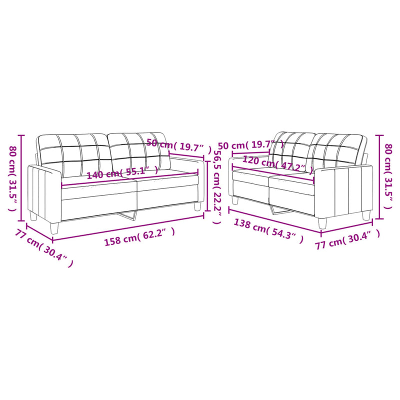 Set de canapele cu perne, 2 piese, negru, piele ecologică