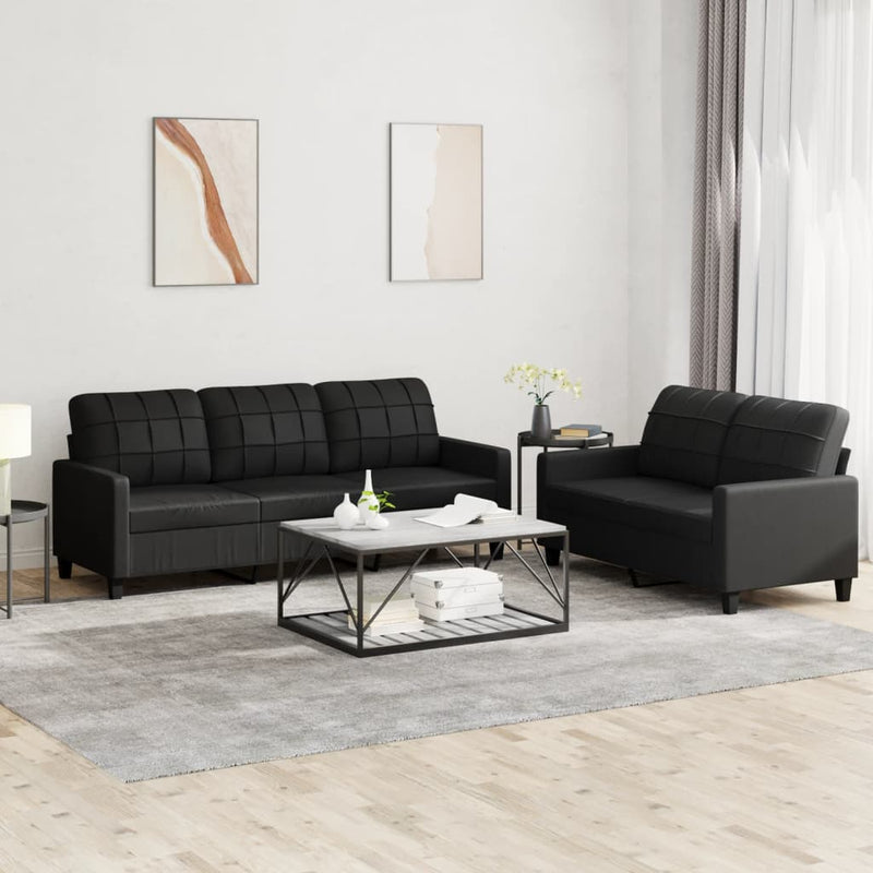 Set de canapele cu perne, 2 piese, negru, piele ecologică